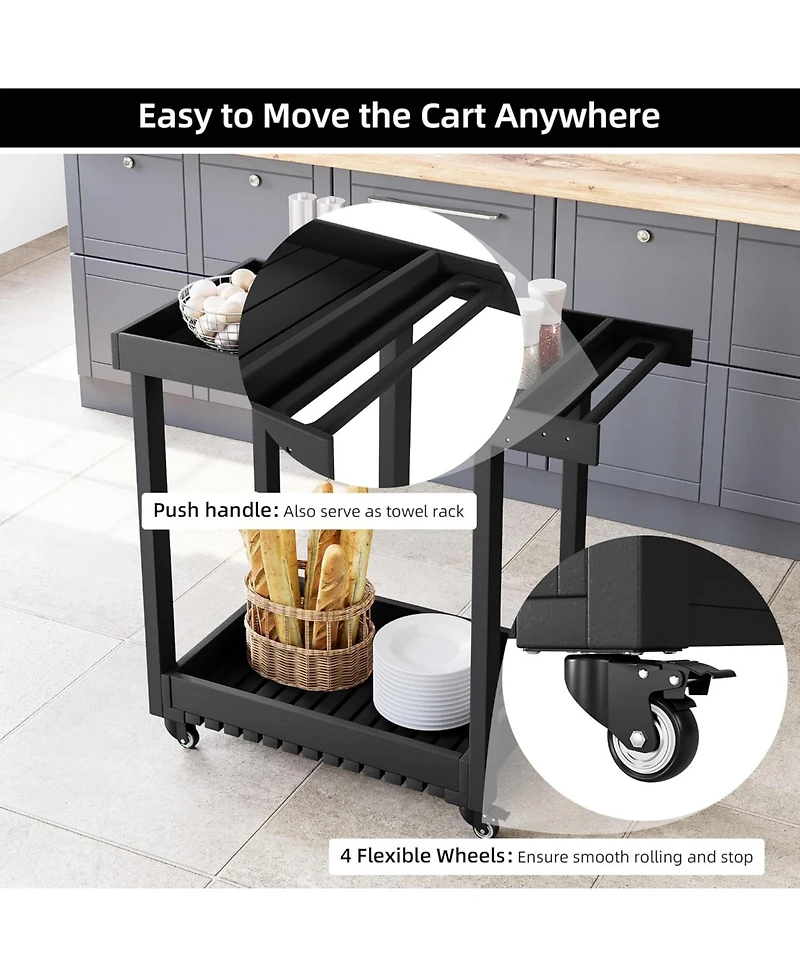 gaomon 2-Shelf Outdoor Utility Prep Cart, Rolling Service Trolley for Patio, Lawn, or Garden