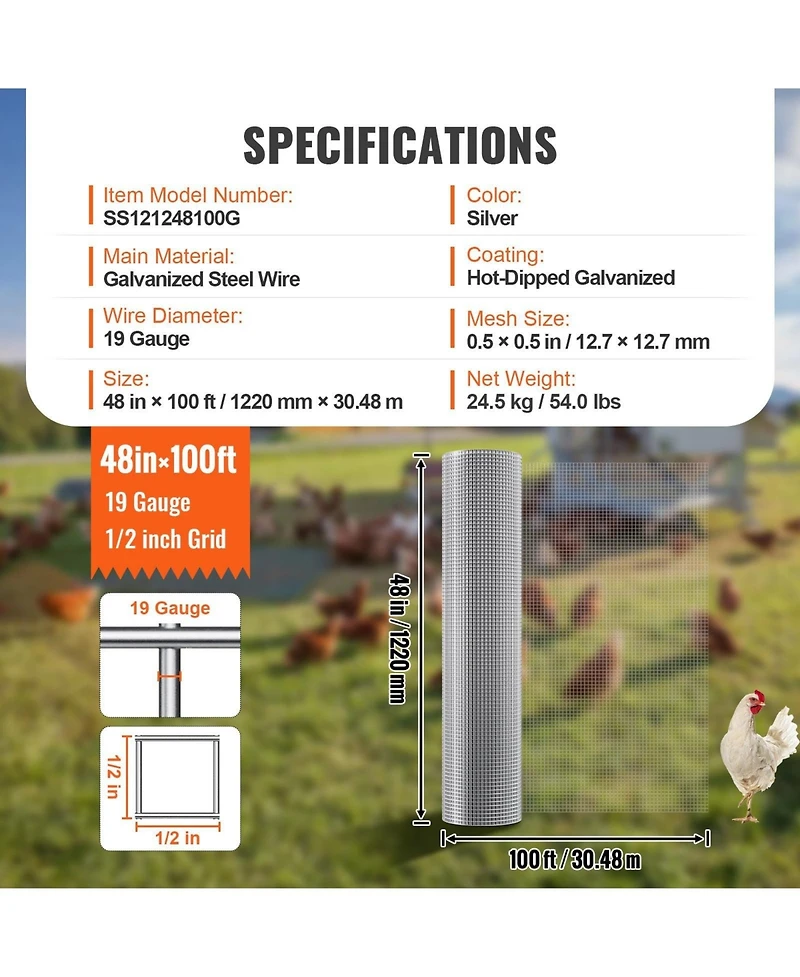 Sugift Hardware Cloth Galvanized Wire Mesh for Chicken Fencing