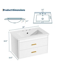 homfan Floating Bathroom Vanity with Sink and Drawers - Wall Mounted Modern Cabinet, Resin Combo, Water-Resistant Cabinet