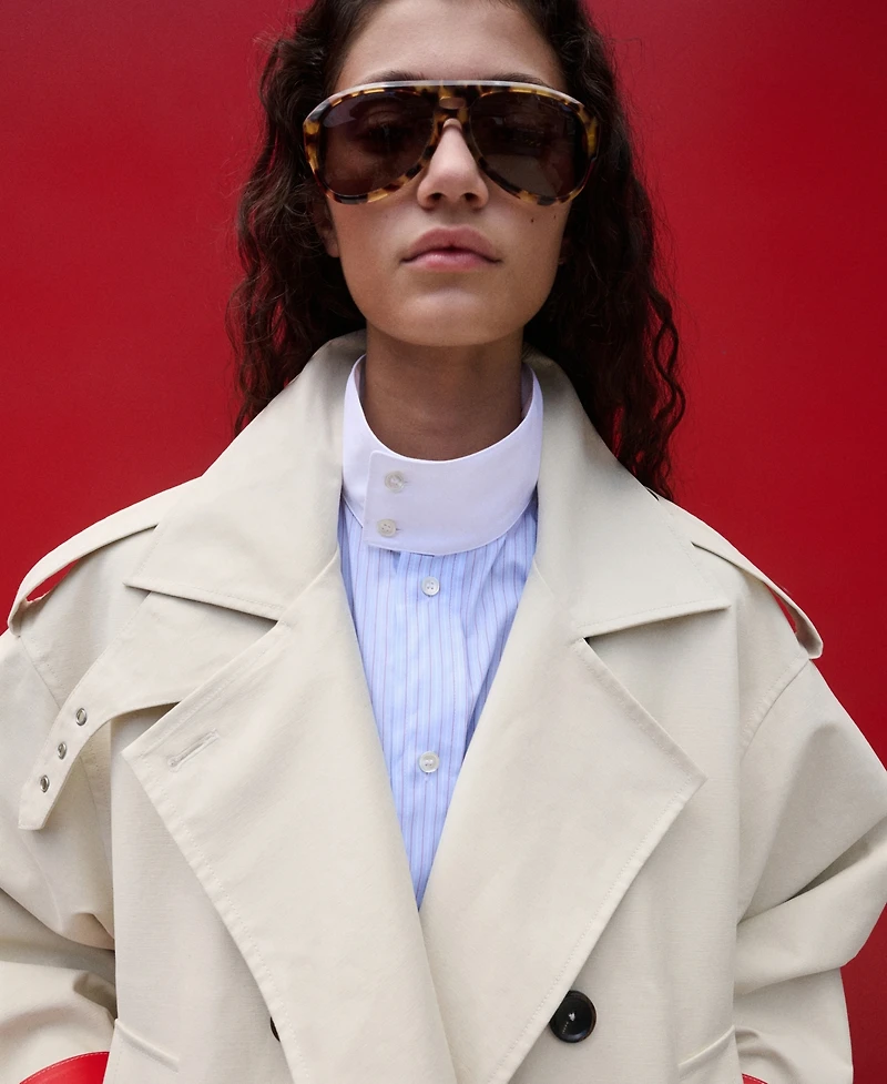 Selection Mango Women's Funnel Neck Buckle Trench Coat