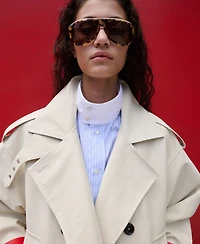 Selection Mango Women's Funnel Neck Buckle Trench Coat