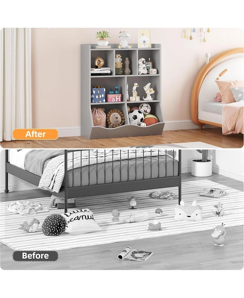 gaomon Set of 2 Three-Tier Kids Bookshelves, Toy Storage Cabinet with Cubby Shelves for Bedroom, Classroom, Playroom, Nursery