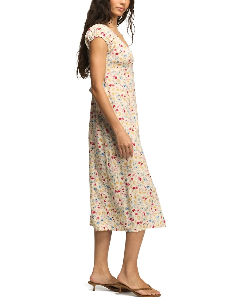 Lucky Brand Women's Floral Sweetheart Neck Viscose Midi Dress