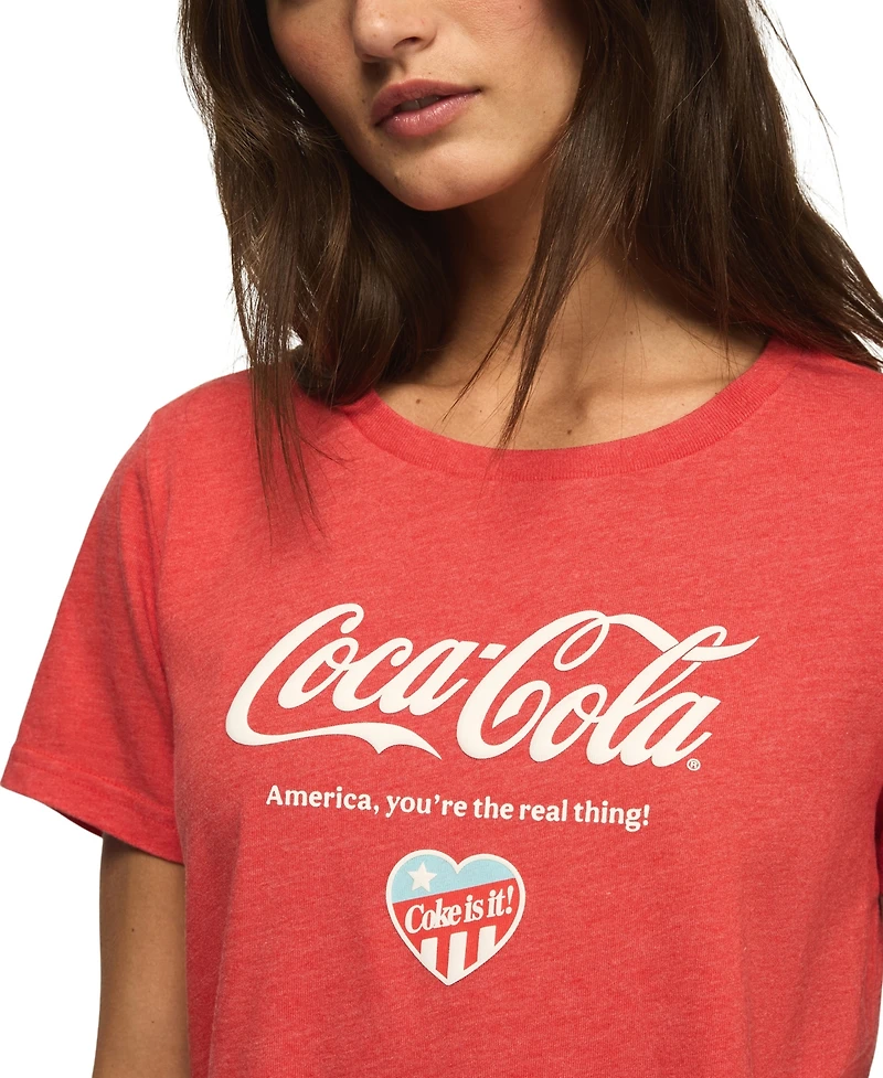 Lucky Brand Women's Coca Cola America Heart Classic Crewneck Graphic T-Shirt