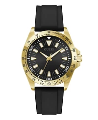 Guess Men's Gold-Tone Stainles Steel Black Silicone Analog Watch, 42mm