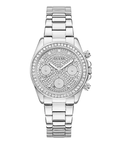 Guess Women's Glitz Silver-Tone Stainless Steel Multi-Function Watch, 36mm