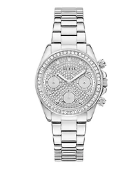 Guess Women's Glitz Silver-Tone Stainless Steel Multi-Function Watch, 36mm