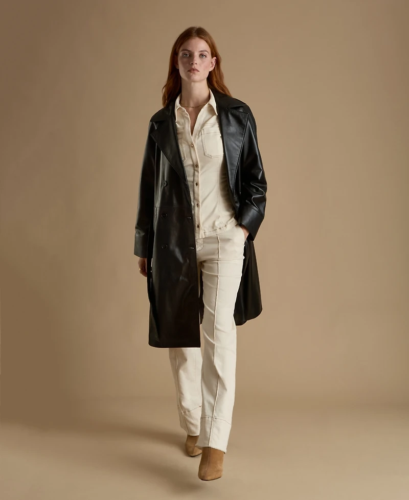 Women's Leather Trench Coat, Black