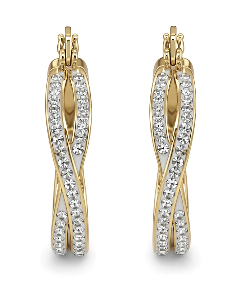 And Now This Crystal Small Crossover Hoop Earrings, 0.95" Silver Plate or Gold