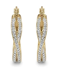 And Now This Crystal Small Crossover Hoop Earrings, 0.95" Silver Plate or Gold