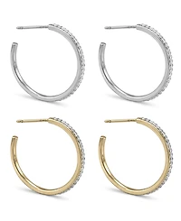 And Now This High Polished Clear Crystal Duo C Hoop Earring Pair, Gold Plate and Silver Plate