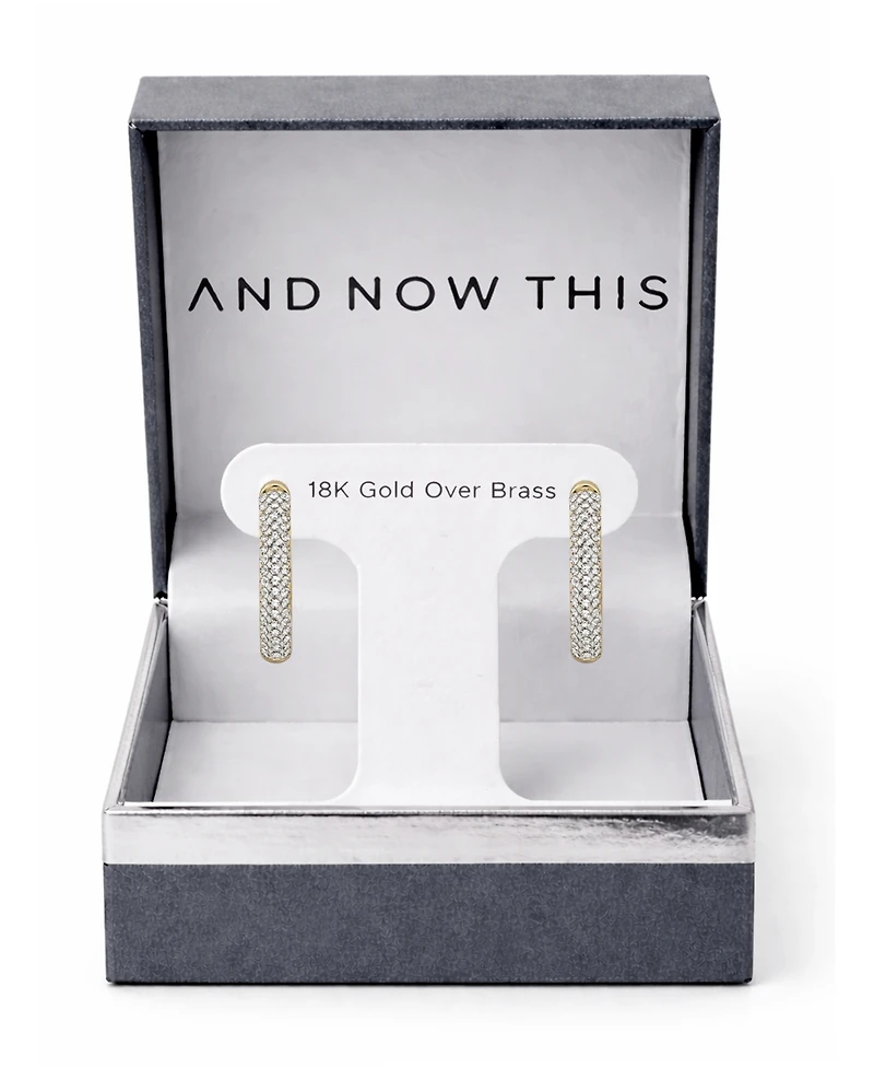 And Now This High Polished Hinged Crystal Pave Hoop Earring, Gold Plate and Silver Plate