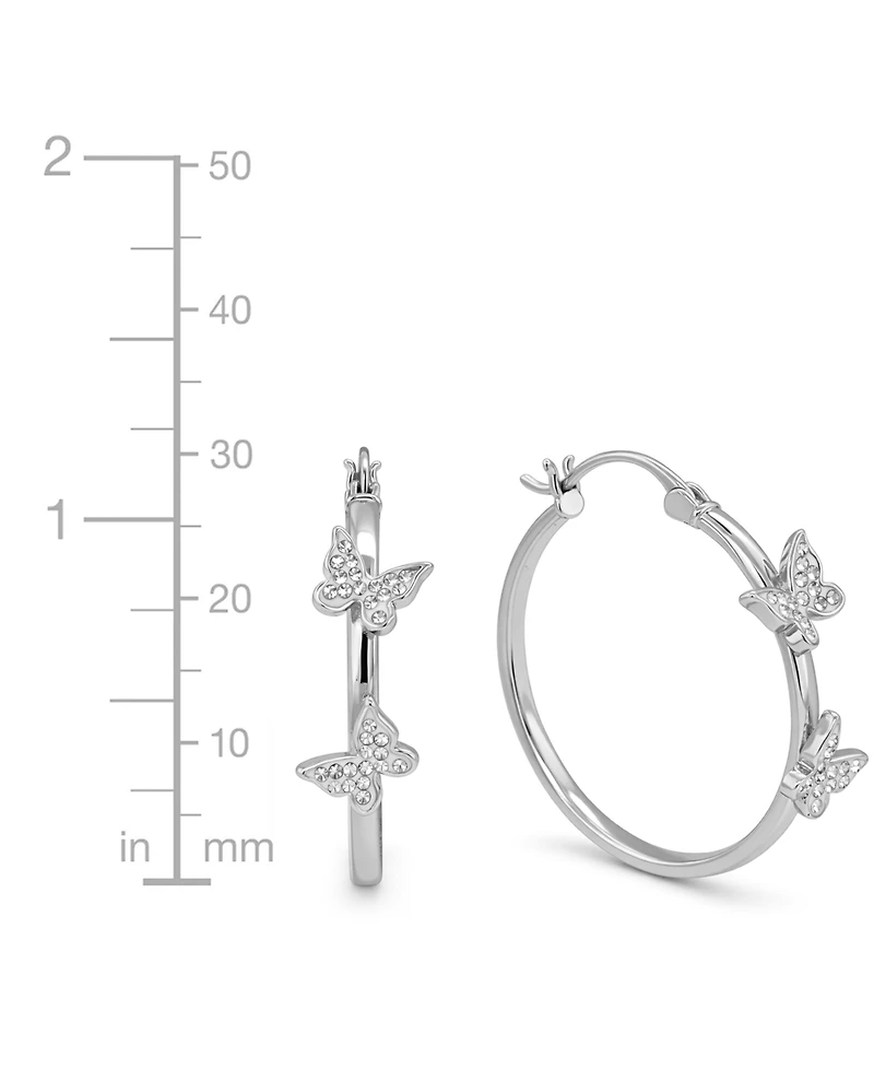 And Now This Hoop Earring with Clear Crystal Butterflies Silver Plate or Gold