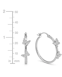 And Now This Hoop Earring with Clear Crystal Butterflies Silver Plate or Gold