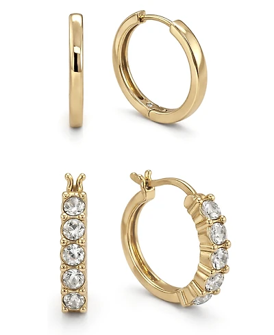 And Now This Crystal 18K Gold Plated Duo Hoop Earring Set