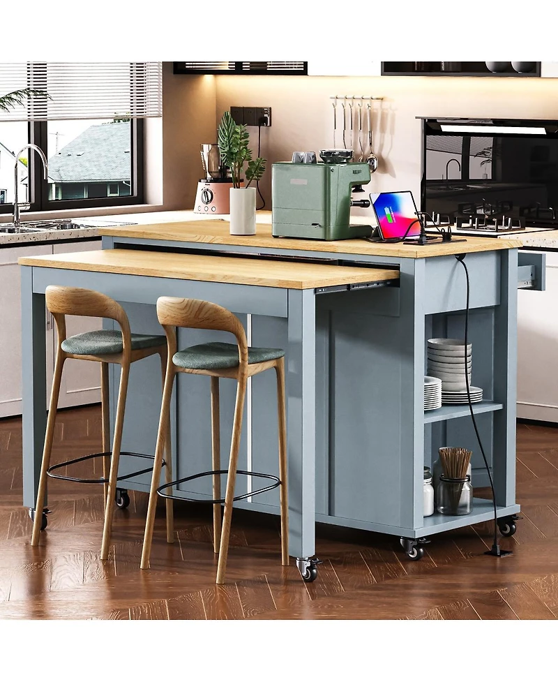 Streamdale Furniture 47" Kitchen Island Extendable Table, Storage, Power Outlet