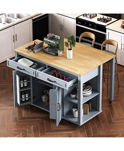 Streamdale Furniture 47" Kitchen Island Extendable Table, Storage, Power Outlet