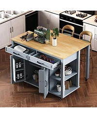 Streamdale Furniture 47" Kitchen Island Extendable Table, Storage, Power Outlet