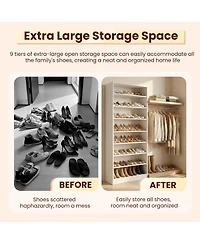 Rainsken 9 Tier Tall Shoe Cabinet, Large Wood Shoe Storage Organizer with Adjustable Shelves and Open Storage for Entryway, Hallway, Living Room