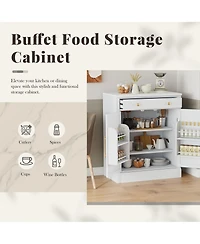 Rainsken Modern Kitchen Pantry, Buffet Food Storage, Coffee Bar Cabinet with Drawer, 2 Adjustable Shelves and 2 Door Shelves for Dining Room