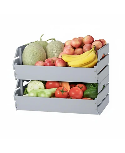 Yigii Stackable Wooden Potato Onion Storage Bins Produce Basket with Handles Kitchen Pantry Counter Organization