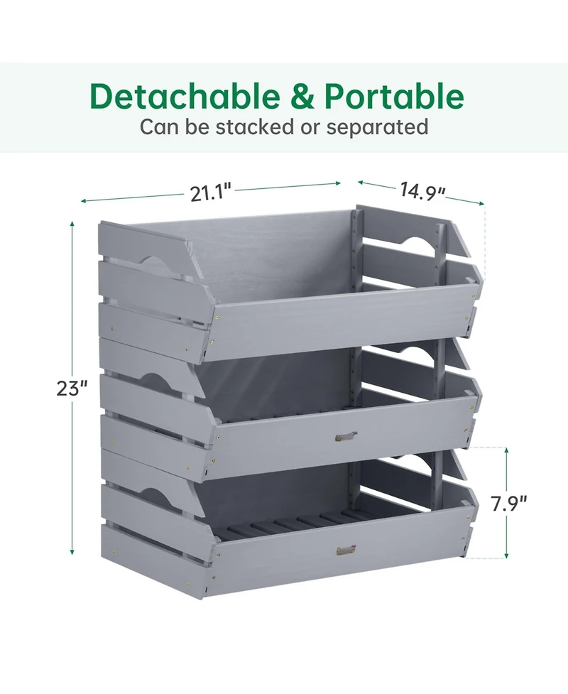 Yigii Stackable Wooden Potato Onion Storage Bins Produce Basket with Handles Kitchen Pantry Counter Organization