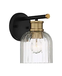 Stiffel Mid Century Modern Wall Light Sconce Black Brass Hardwired 5 1/2" Fixture Hardwired Clear Glass Shade for Bedroom Bathroom
