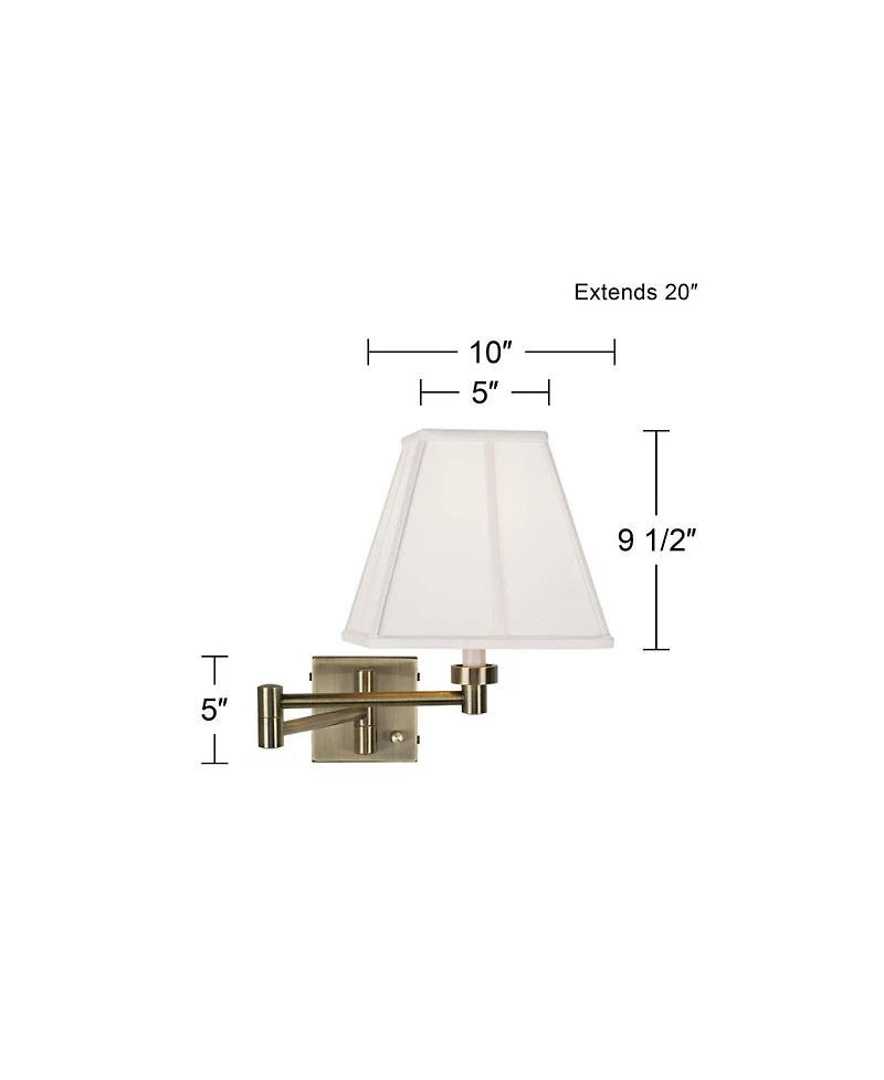 Barnes and Ivy Swing Arm Wall Lamp Antique Brass Plug-In Light Fixture Ivory Fabric Square Shade Bedroom Bedside Reading