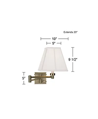 Barnes and Ivy Swing Arm Wall Lamp Antique Brass Plug-In Light Fixture Ivory Fabric Square Shade Bedroom Bedside Reading