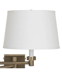 Barnes and Ivy Modern Swing Arm Wall Lamp Antique Brass Plug-In Light Fixture White Linen Drum Shade for Bedroom Bedside Reading