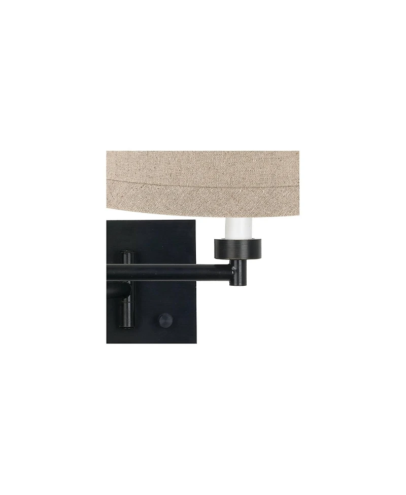 Franklin Iron Works Modern Swing Arm Wall Lamps Set of 2 Espresso Bronze Plug-In Light Fixture Natural Linen Drum Bedroom Bedside