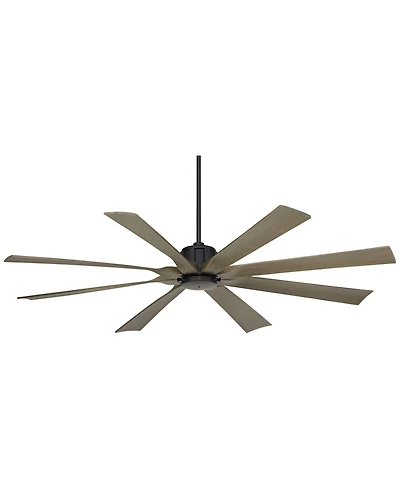 Possini Euro Design 70" Defender Industrial Rustic Indoor Outdoor Ceiling Fan Remote Matte Black Weathered Oak Damp Rated Patio
