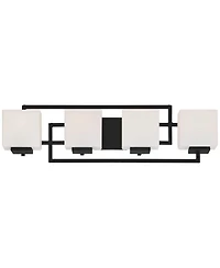 Possini Euro Design Modern Wall Light Black Hardwire 29" 4-Light Fixture White Rectangular Glass Shade for Bathroom Vanity Home