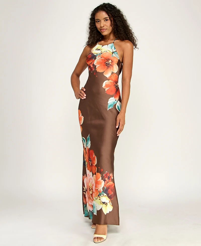 Alex & Sophia Juniors' Printed Halter Neck Ball Gown