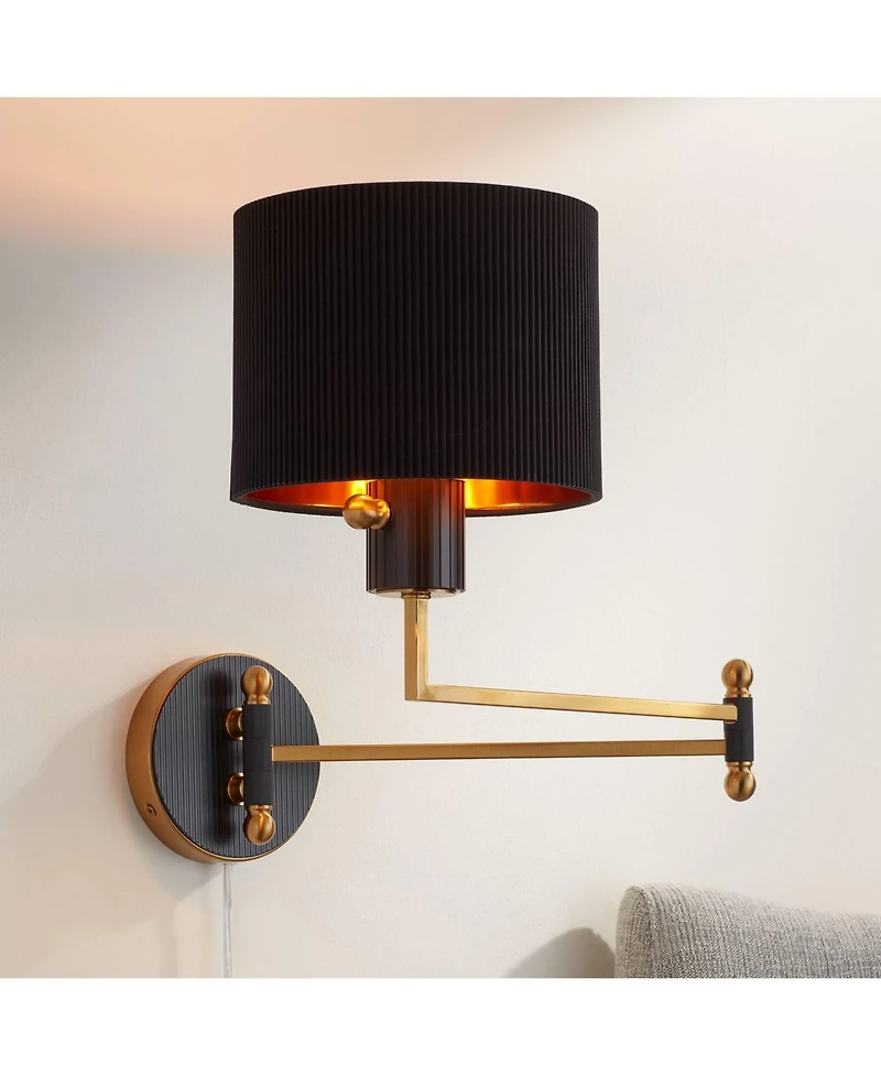 Possini Euro Design Possini Euro Rumi 13 1/4"H Gold and Black Swing-Arm Plug-In Wall Lamp
