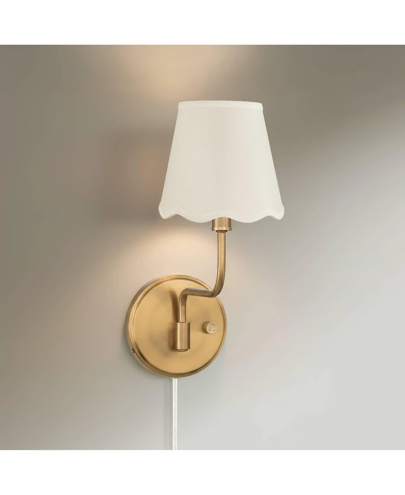 Possini Euro Design Ophelia 9 1/2"H Warm Brass Plug-In Wall Sconce Scallop Shade
