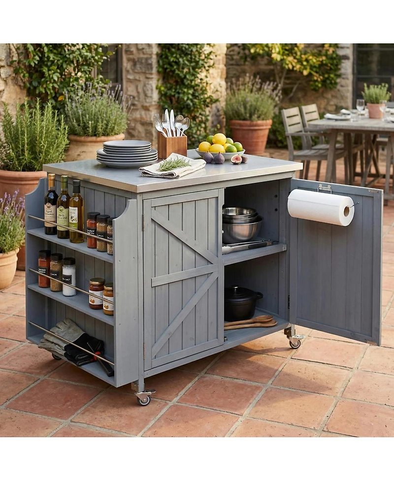 Streamdale Furniture Outdoor Kitchen Island Side Shelf, Storage, Ss Top, Wheels