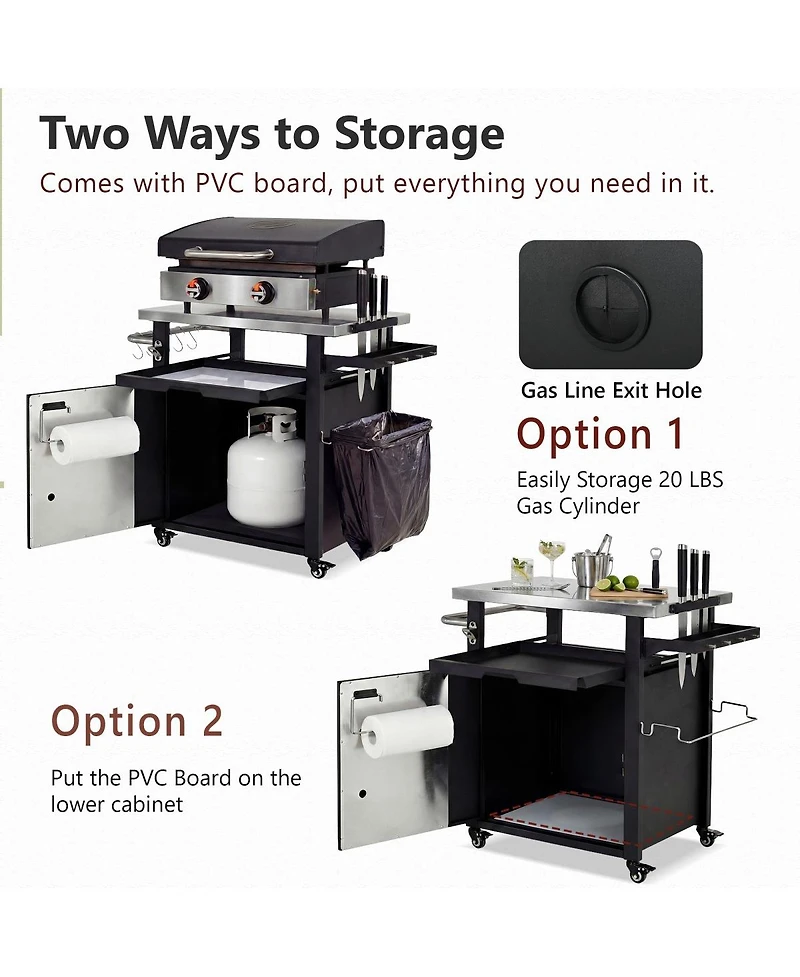 Streamdale Furniture Outdoor Grill Cart Storage, Stainless Top, Wheels
