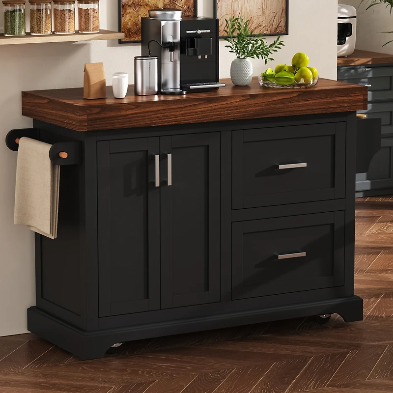 Streamdale Furniture 53" Rolling Kitchen Island with Storage, Spice Towel Racks