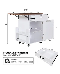 Streamdale Furniture Farmhouse Kitchen Island with Drop Leaf, Storage