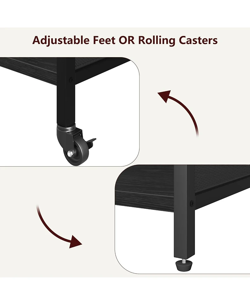 gaomon Printer Stand with Usb Power Ports, 3-Tier Rolling Cart, Adjustable Shelf, Heavy Duty Multifunction Table for Office or Kitchen