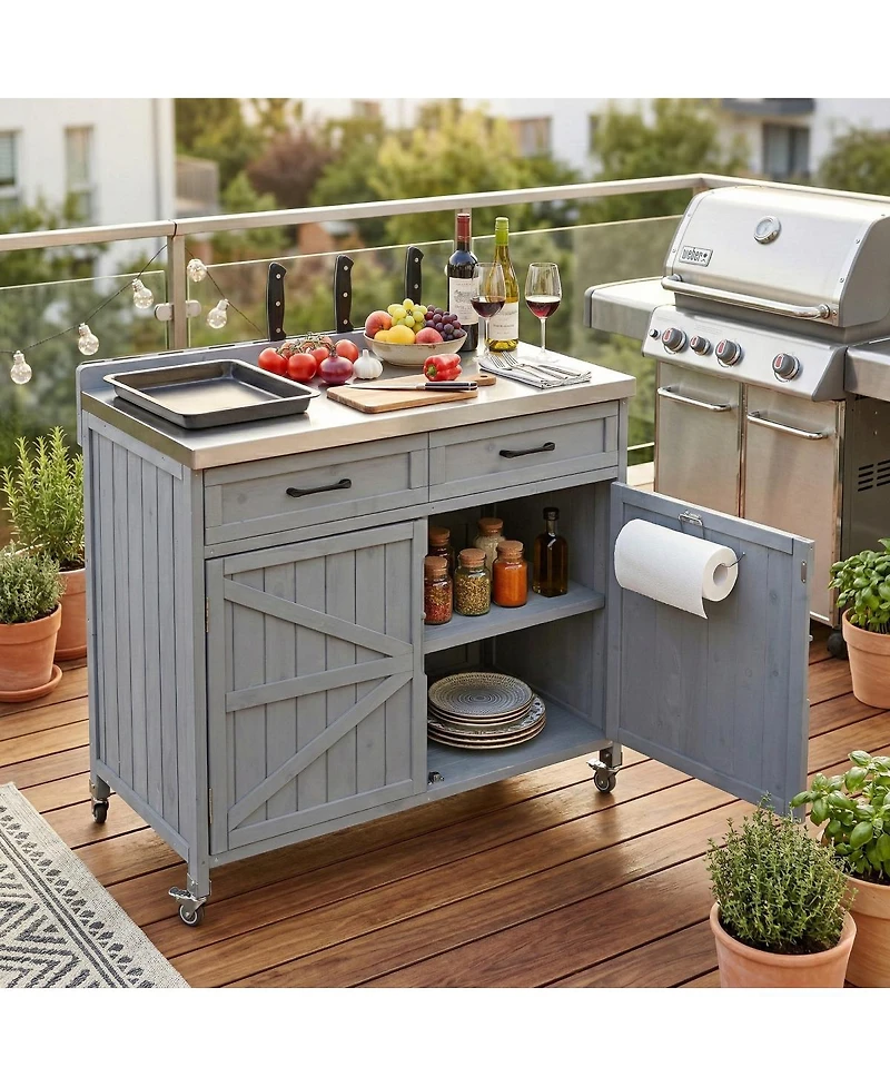 Streamdale Furniture Outdoor Kitchen Island Stainless Top, Storage, Drawer, Wheels