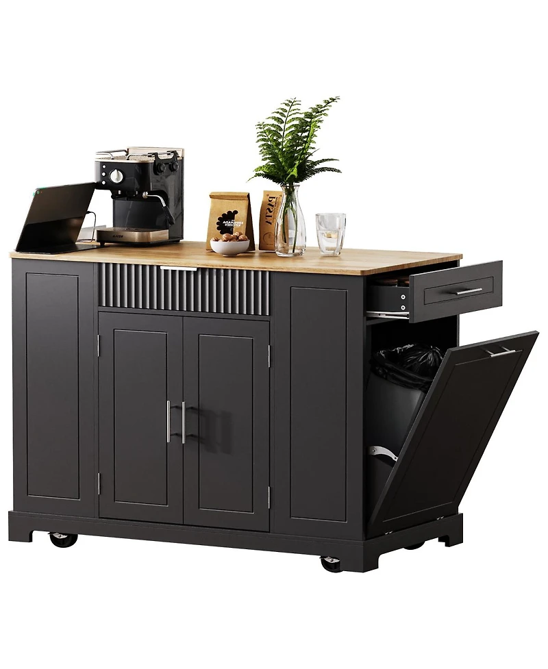 Streamdale Furniture Rolling Kitchen Island Trash, Power