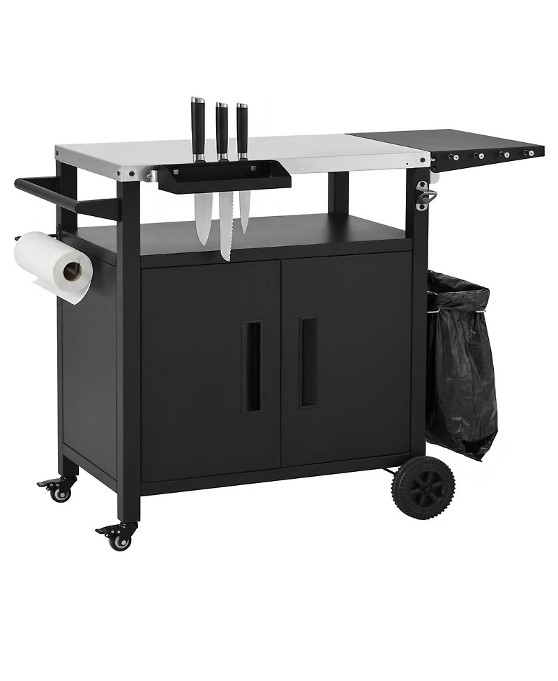 Streamdale Furniture Outdoor Grill Cart Storage, Foldable Table, Ss Top, Wheels