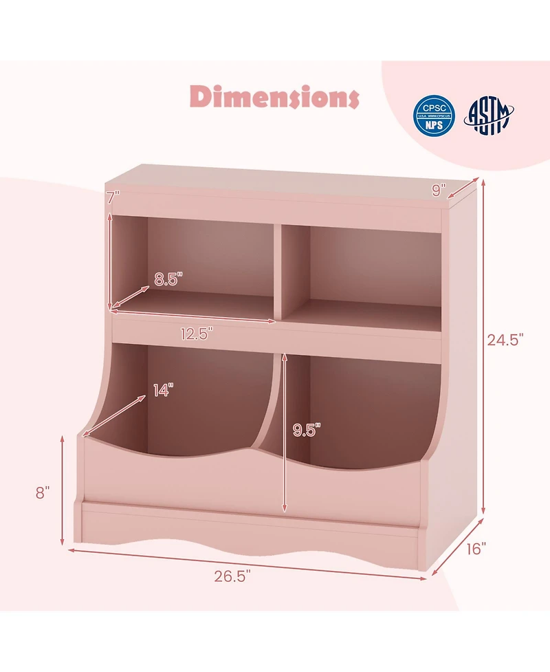 Gouun Toy Storage Organizer 4- Cubby Kids Bookcase for Toys and Books, 26.5" x 16" x 24.5"