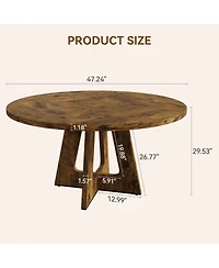 Homfan Round Dining Table, Farmhouse Table for 4-6, Mid Century Wood with Wide Top and Cross Base, Circle Kitchen