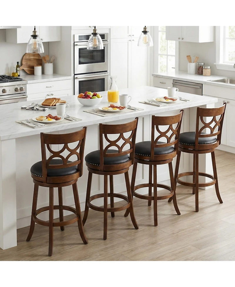 Gymax 31'' Bar Height Stools Set of 4 w/Rubber Wood Frame Upholstered Seat and Footrest