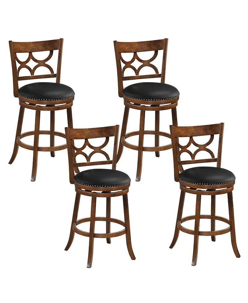 Gymax 31'' Bar Height Stools Set of 4 w/Rubber Wood Frame Upholstered Seat and Footrest