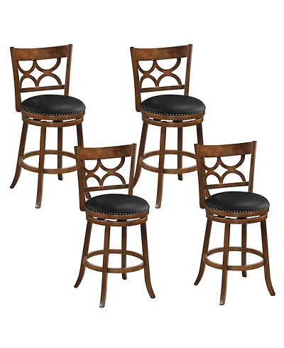 Gymax 31'' Bar Height Stools Set of 4 w/Rubber Wood Frame Upholstered Seat and Footrest