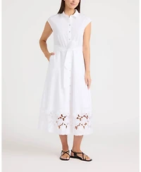 Ellen Tracy Women's Maxi Belted Dress with 3D Cutout Embroidery